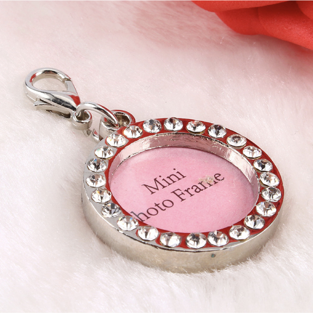 Lot of 50! 1" Crystal Rhinestone Round Mini Photo Picture Frame Charms w/ Clasp
